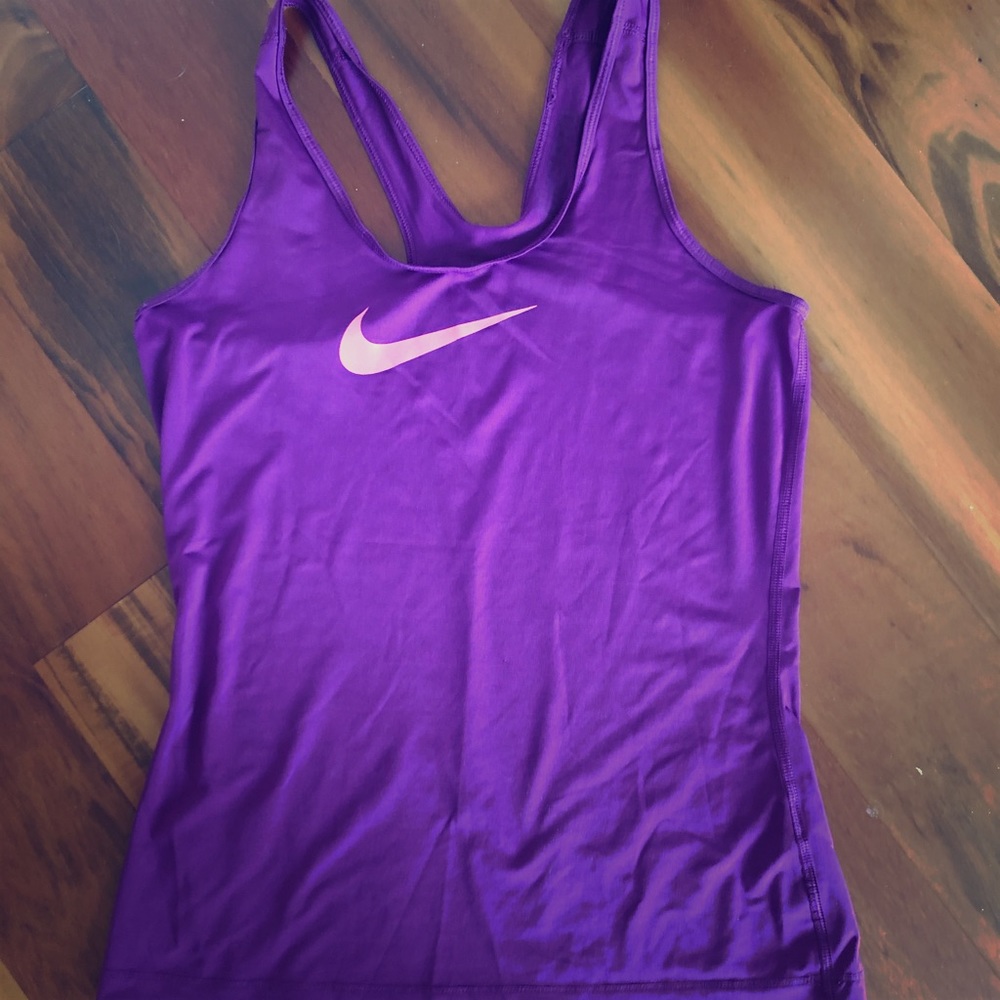 Nike Womens Logo Scoop Neck Sleeveless Halter Pullover Tank Top Purple Medium